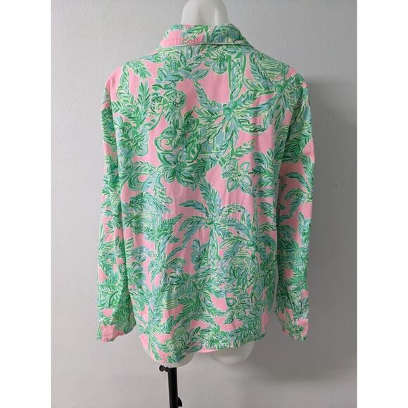 Lilly Pulitzer XL Button Up Pajama Top Green Pink Cotton Botanical Long Sleeves - Picture 11 of 13
